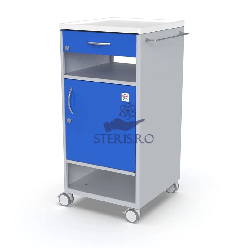 Noptiera medicala cu 4 roti, sertar si dulap, NS-20