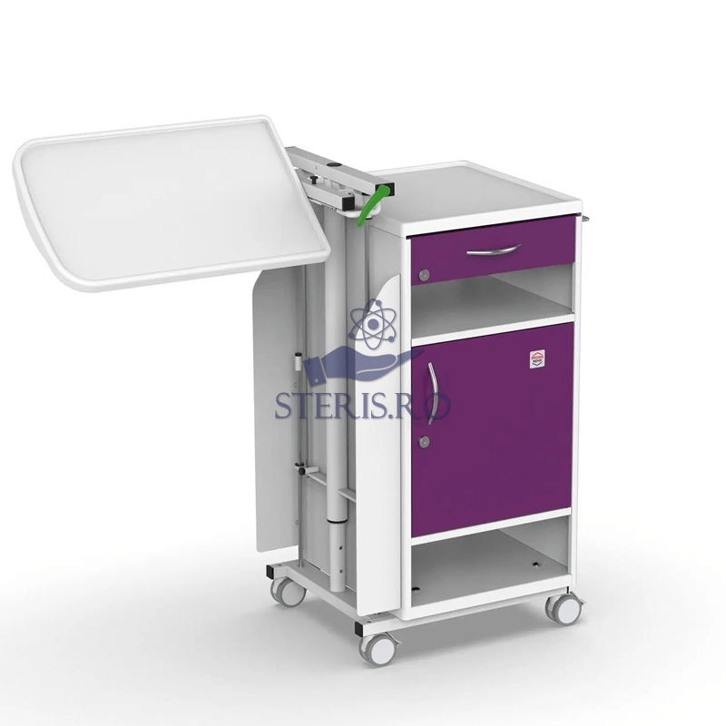 Noptiera medicala cu 4 roti, masa integrata reglabila, sertar si dulap, NS-21