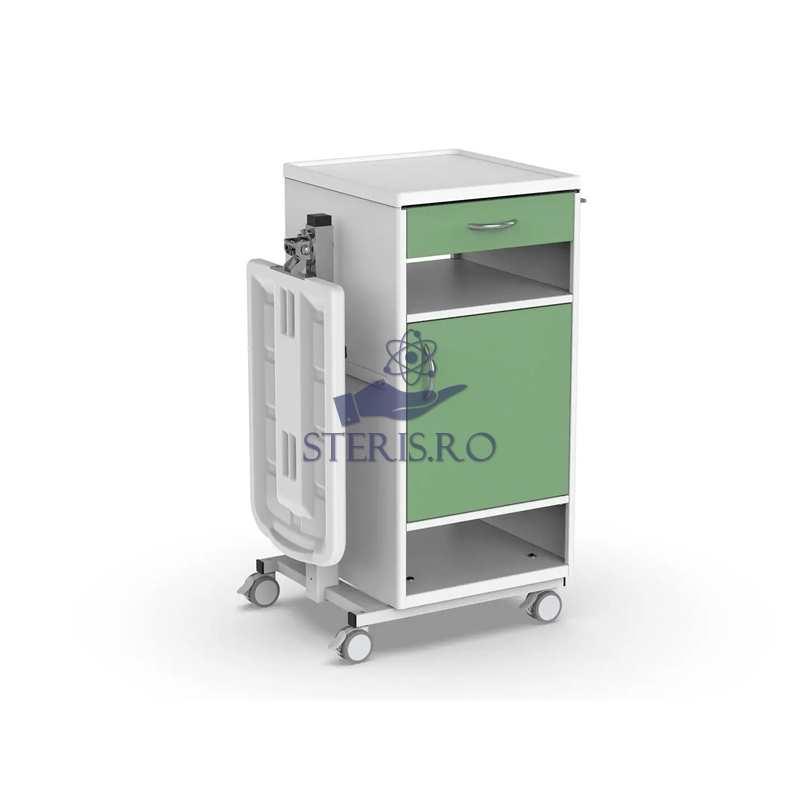 Noptiera medicala cu 4 roti, masa integrata reglabila, sertar si dulap, NS-22