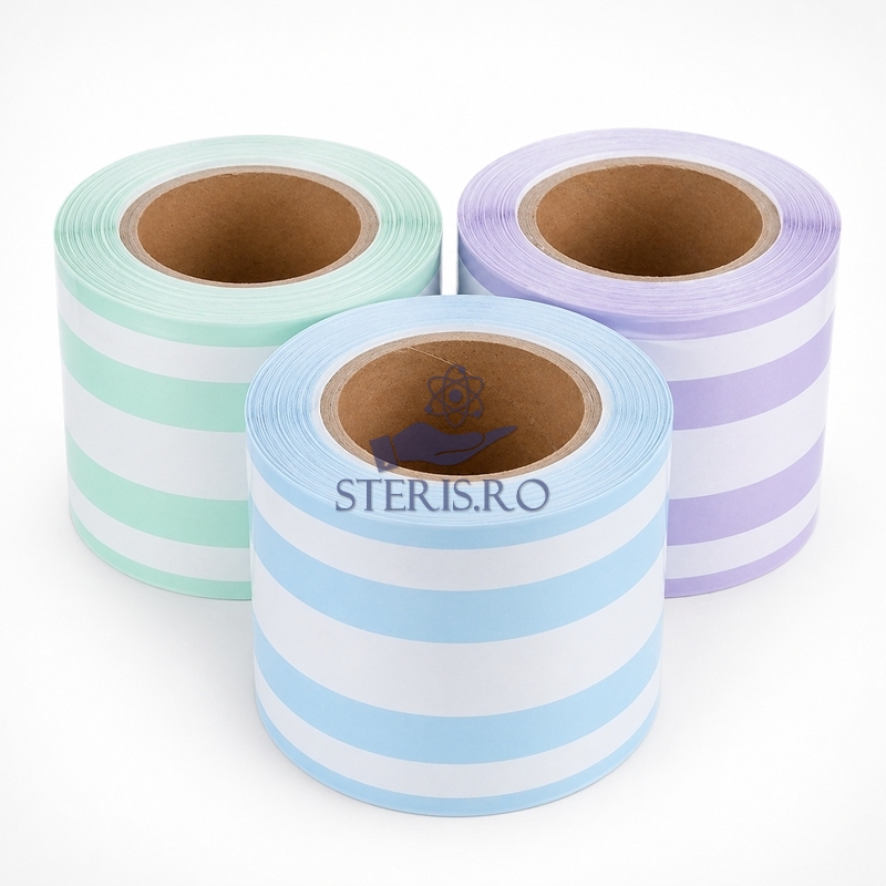 Rola / role sterilizare plisate cu dimensiuni personalizate, volum (pliu), indicatori abur si etilen-oxid